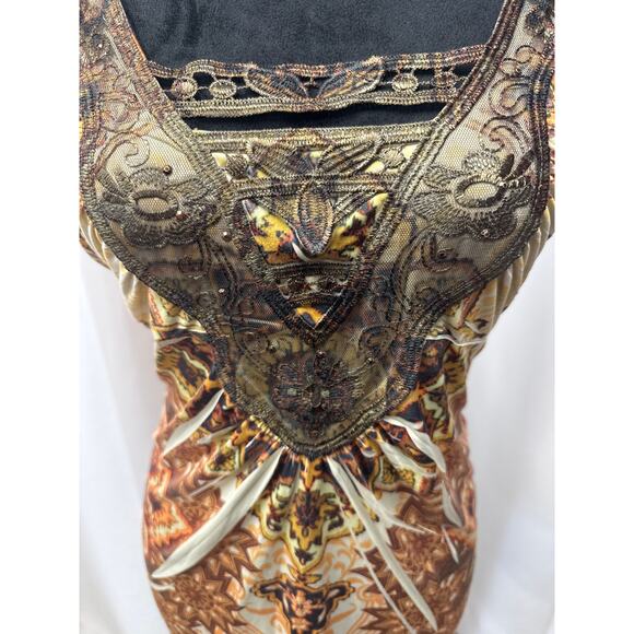 One world, Multi colored blouse design on neckline - Picture 2 of 4